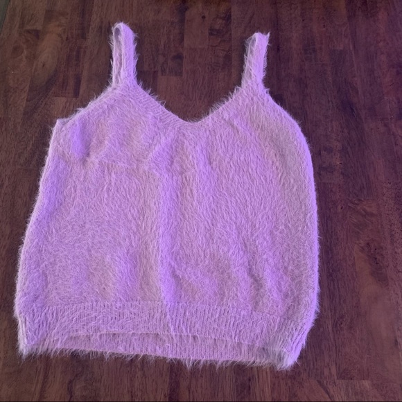 Fuzzy Purple Matching Set with Gold Buttons (Tank & Cardigan) - Picture 2 of 5